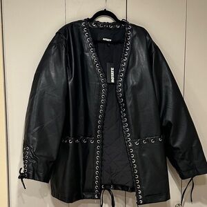 Rotate Black Faux Leather Oversized Jacket